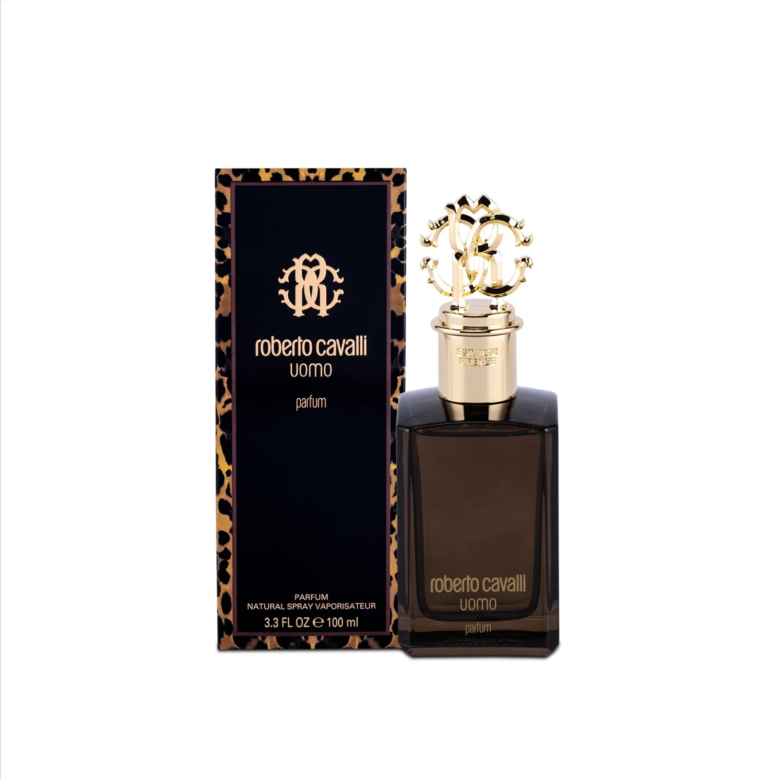 Roberto Cavalli Uomo parfum manufacturer bottle, linked from the supplied product catalogue.