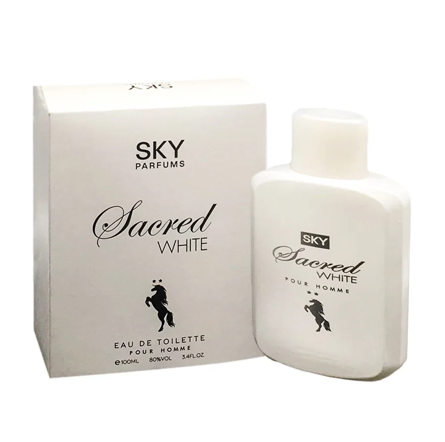 Sky Parfums Sacred White Pour Homme manufacturer bottle, linked from the supplied product catalogue.
