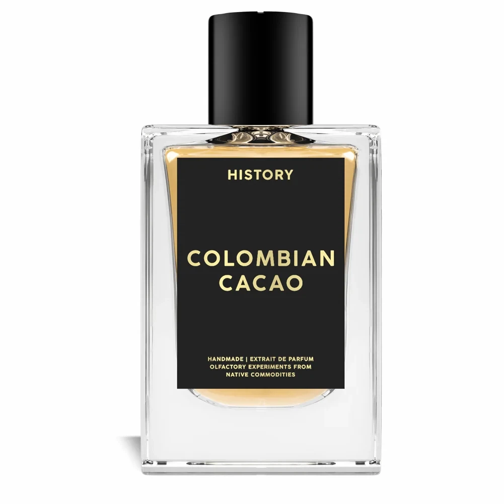 History Colombian Cacao manufacturer bottle, linked from the supplied product catalogue.
