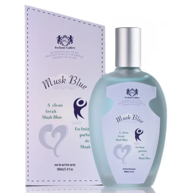 Perfume Gallery Musk Blue manufacturer bottle, linked from the supplied product catalogue.