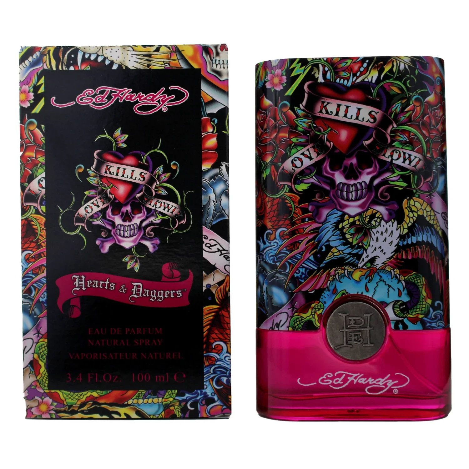 Christian Audigier Ed Hardy Hearts & Daggers manufacturer bottle, linked from the supplied product catalogue.