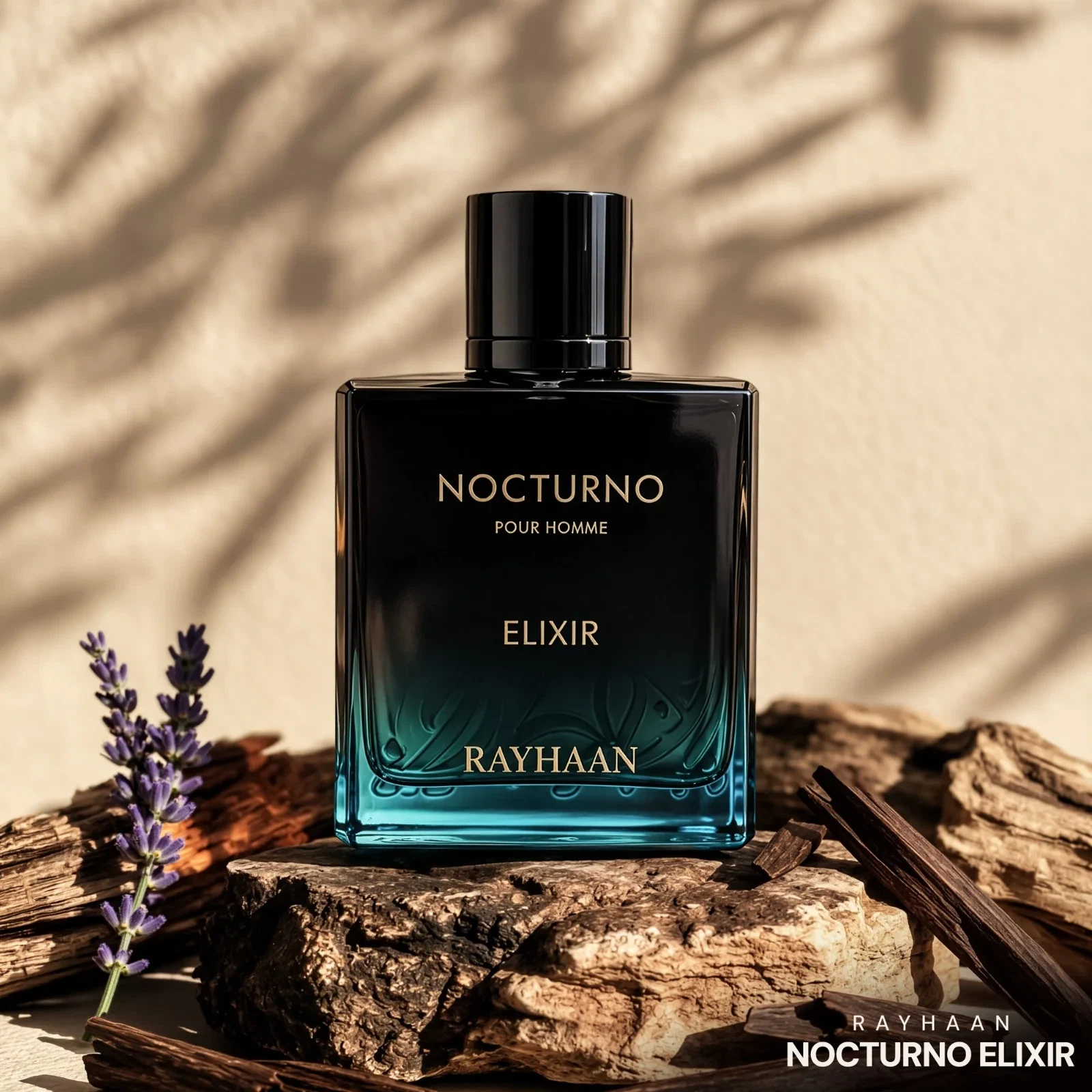 Rayhaan Nocturno Elixir Pour Homme Woody Amber manufacturer bottle, linked from the supplied product catalogue.