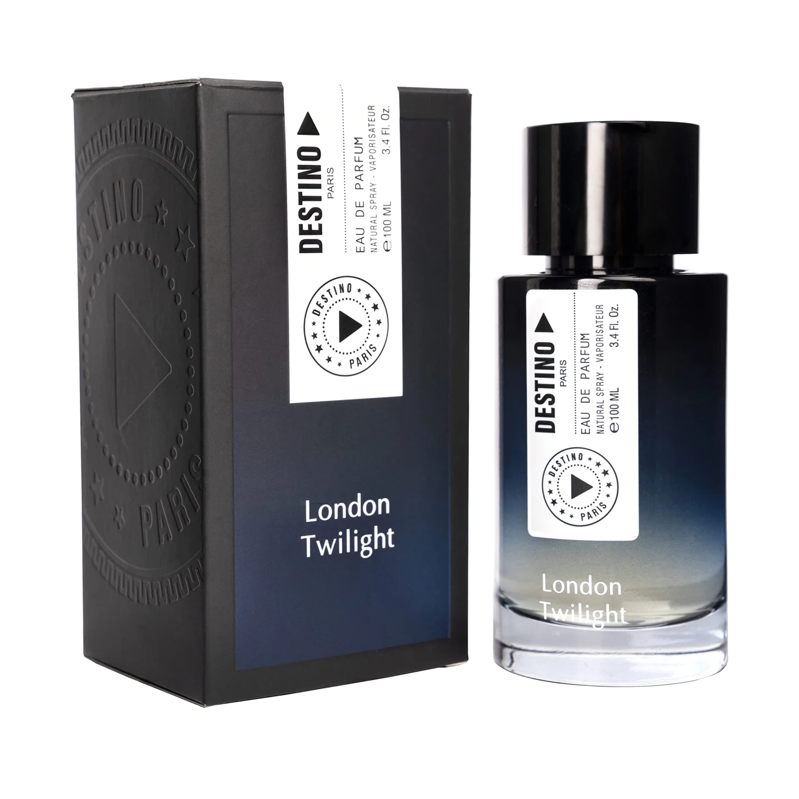 Destino Paris London Twilight manufacturer bottle, linked from the supplied product catalogue.