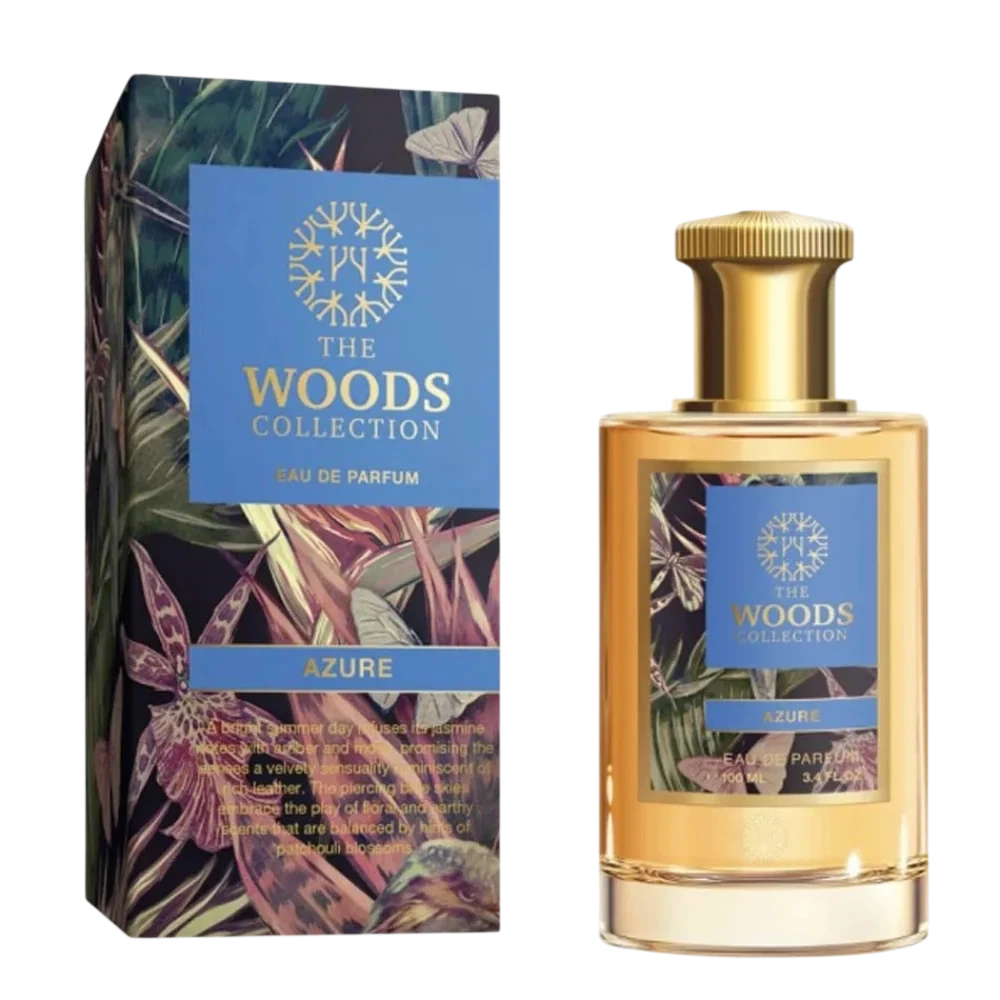 The Woods Collection Azure manufacturer bottle, linked from the supplied product catalogue.
