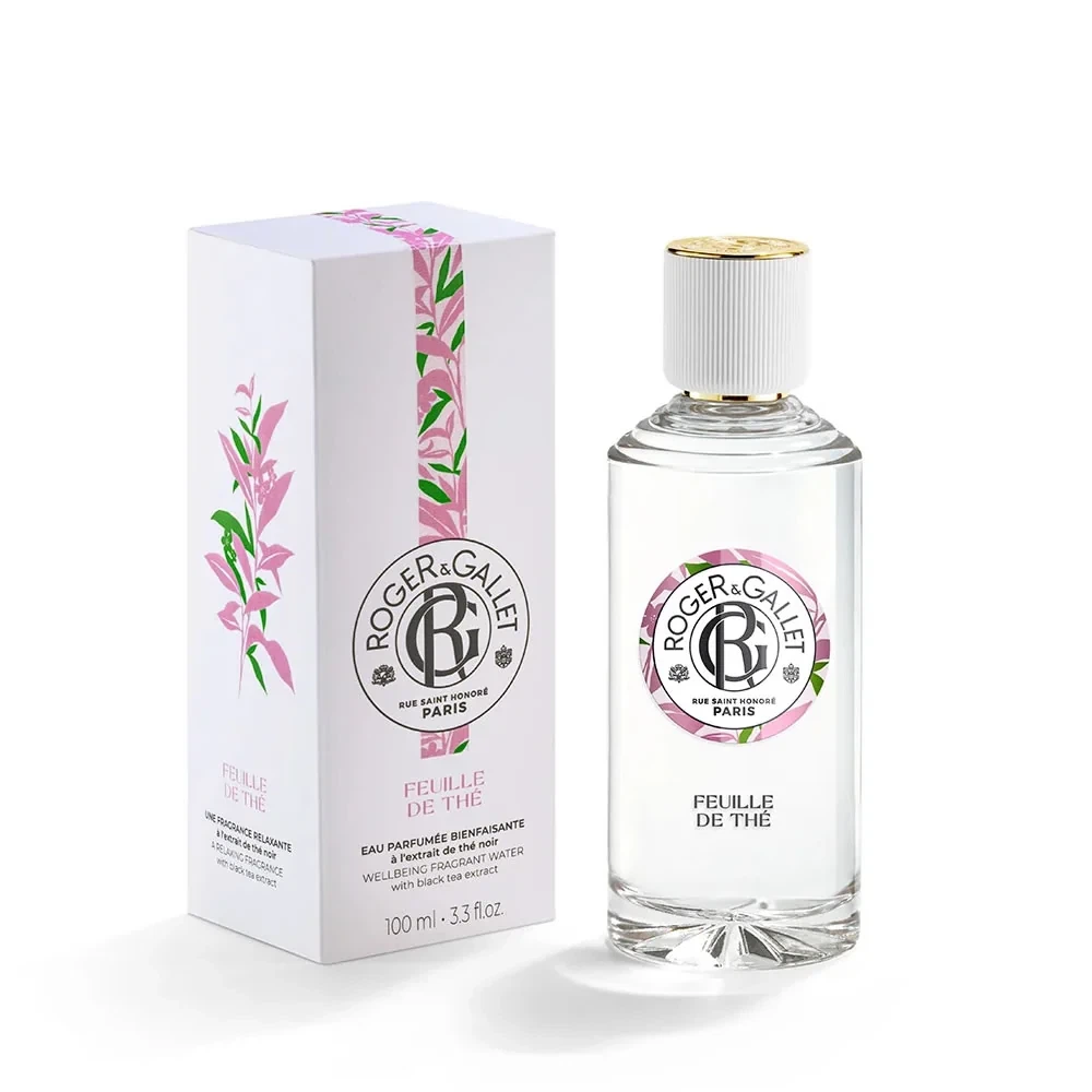 Roger & Gallet Feuille De The Eau Parfumee manufacturer bottle, linked from the supplied product catalogue.