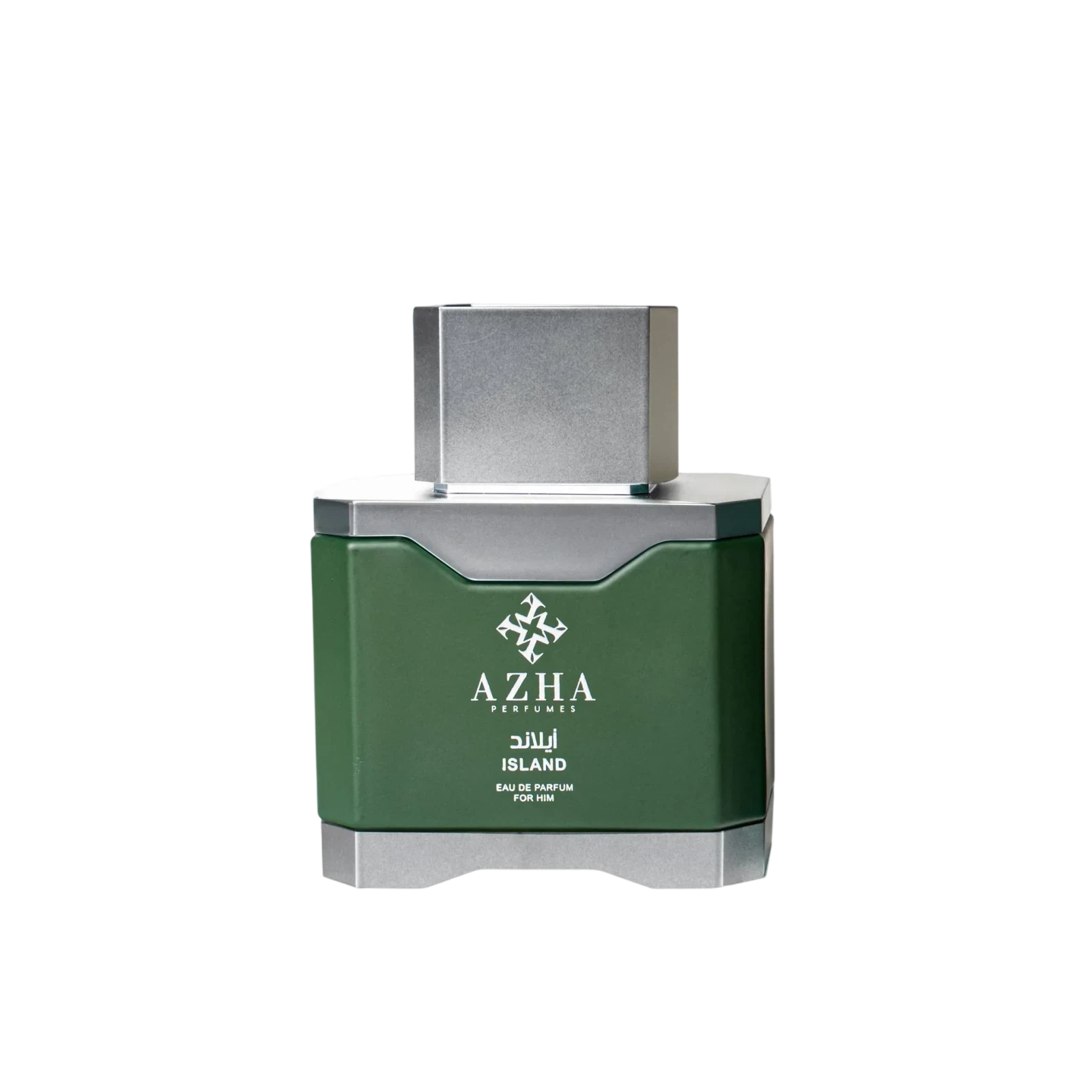 Azha Island for Him Woody Amber manufacturer bottle, linked from the supplied product catalogue.