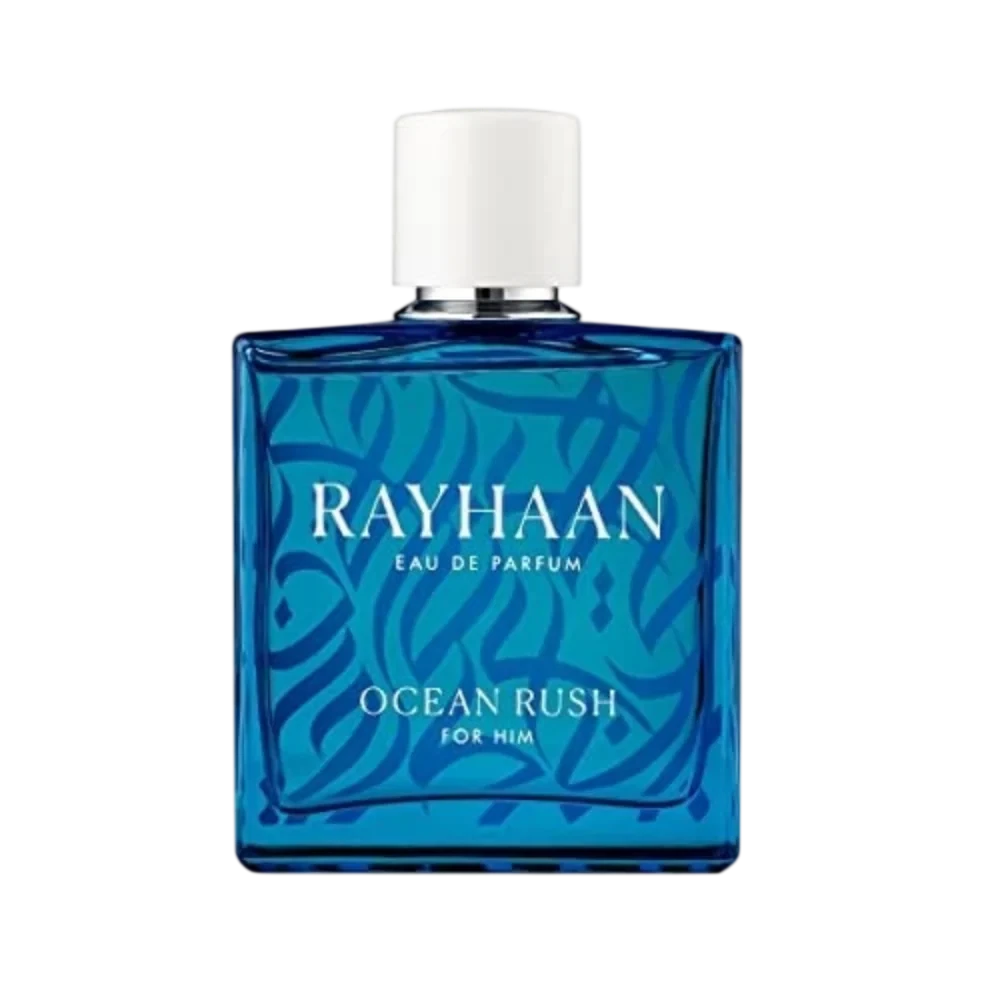 Rayhaan Aqua Collection Ocean Rush Spray manufacturer bottle, linked from the supplied product catalogue.