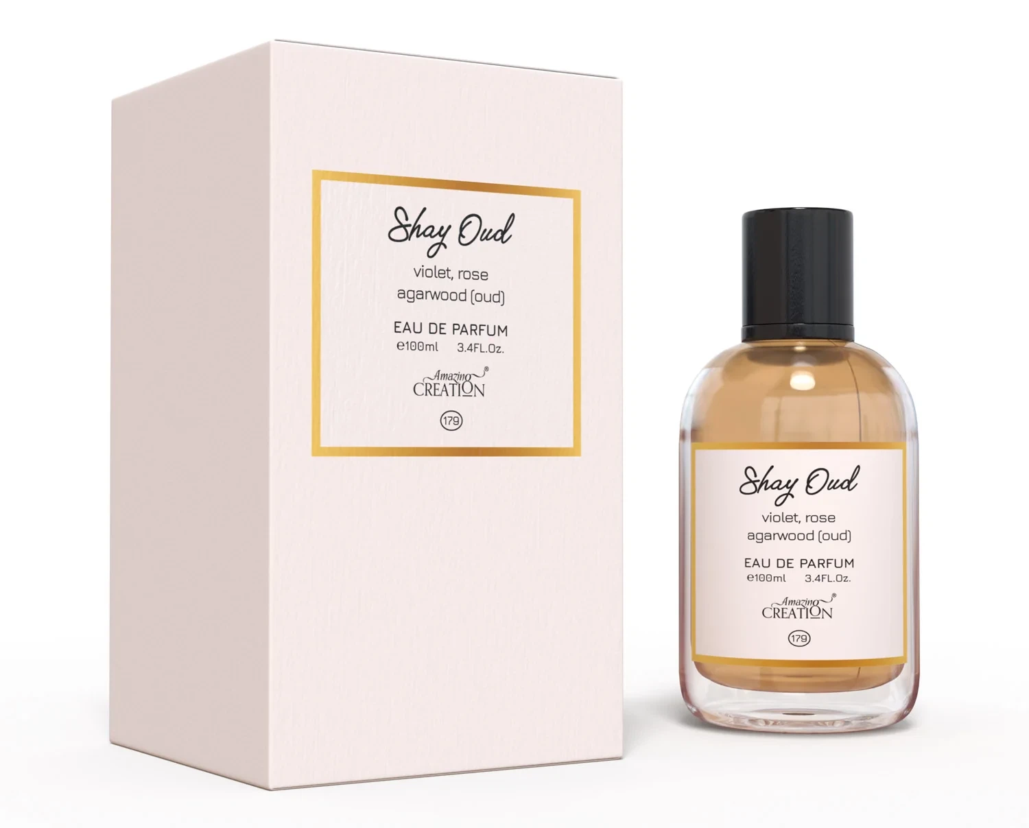Amazing Creation Shay Oud PFB 179 manufacturer bottle, linked from the supplied product catalogue.