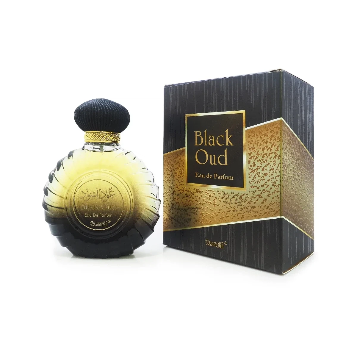 Surrati Black Oud manufacturer bottle, linked from the supplied product catalogue.