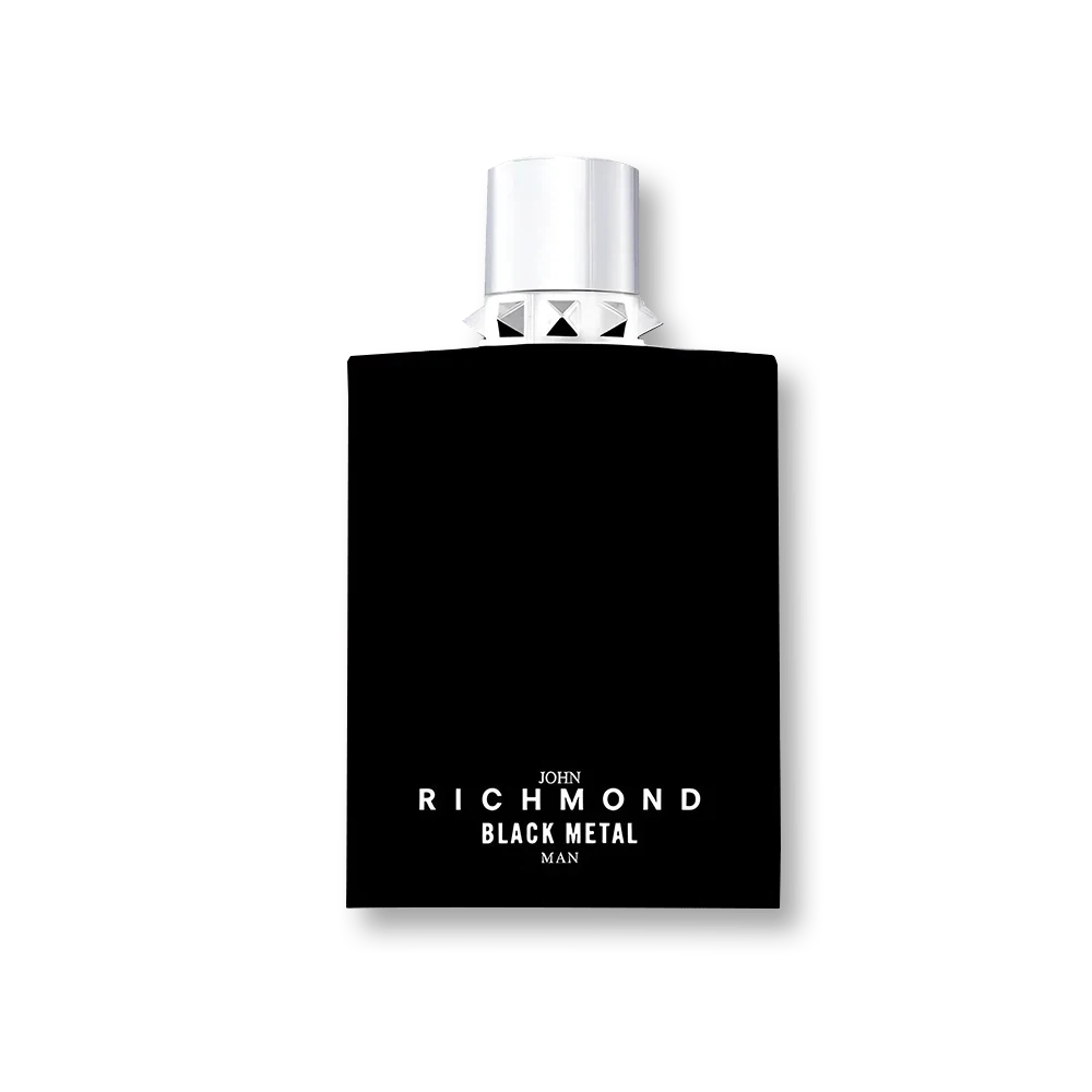 John Richmond Black Metal Man manufacturer bottle, linked from the supplied product catalogue.
