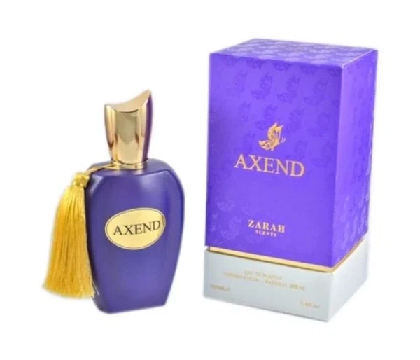 Zarah AXEND manufacturer bottle, linked from the supplied product catalogue.