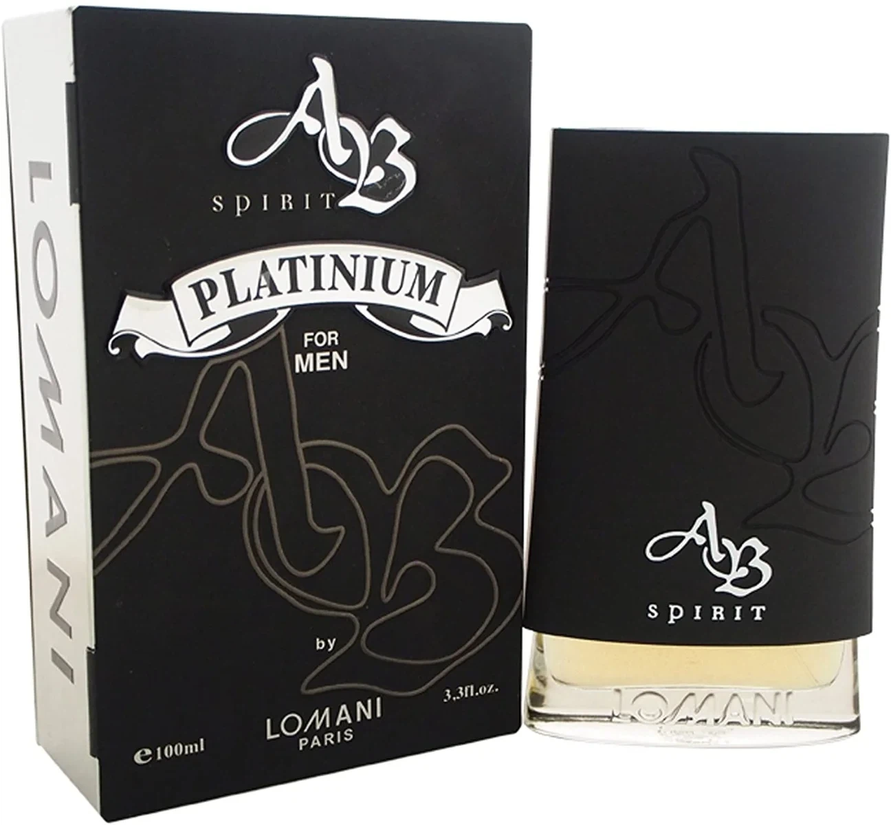 Lomani AB Spirit Platinium manufacturer bottle, linked from the supplied product catalogue.