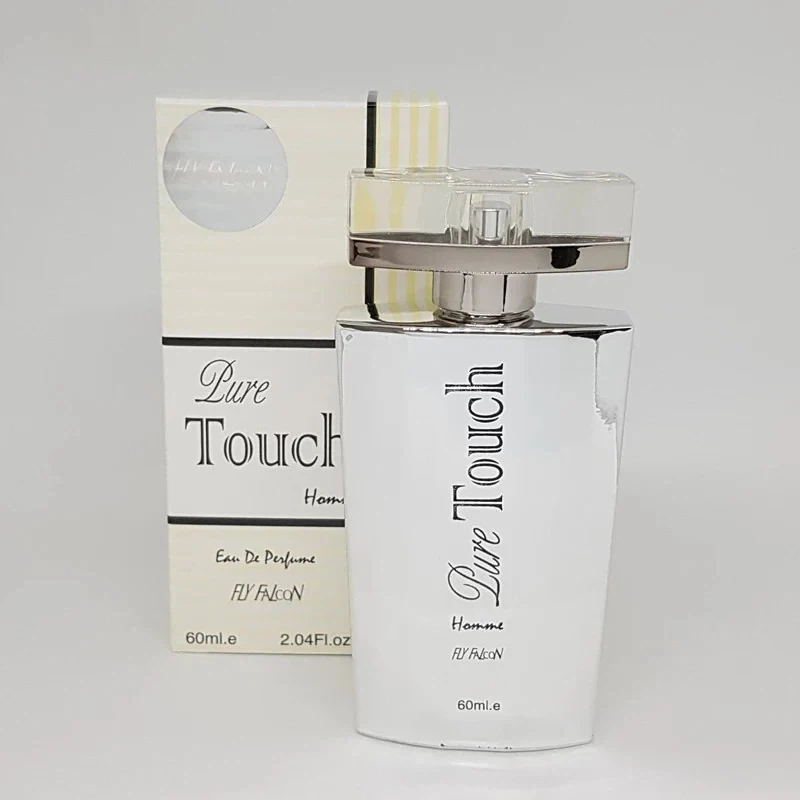 Fly Falcon Pure Touch Homme Gold manufacturer bottle, linked from the supplied product catalogue.
