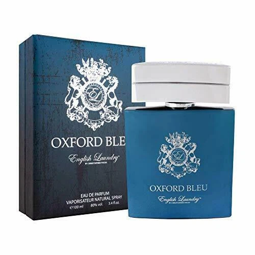 English Laundry OXFORD BLEU manufacturer bottle, linked from the supplied product catalogue.