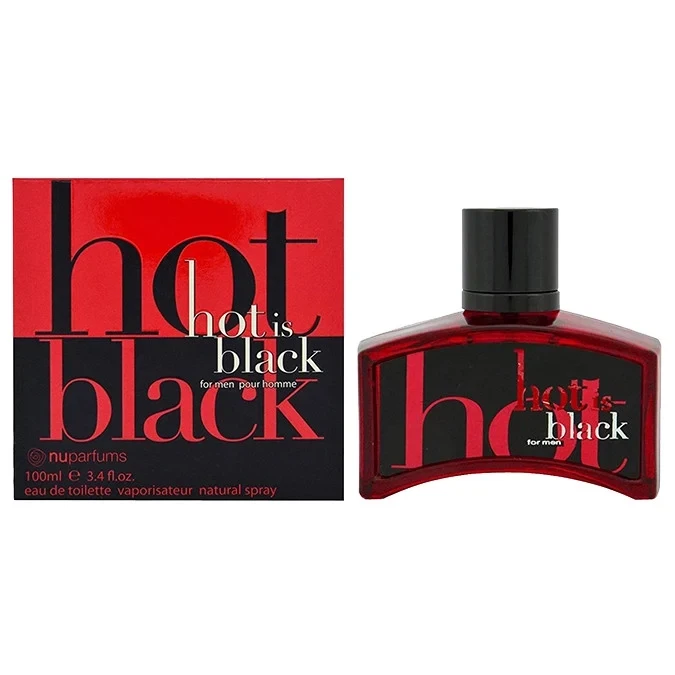 NuParfums Black Is Black Hot manufacturer bottle, linked from the supplied product catalogue.