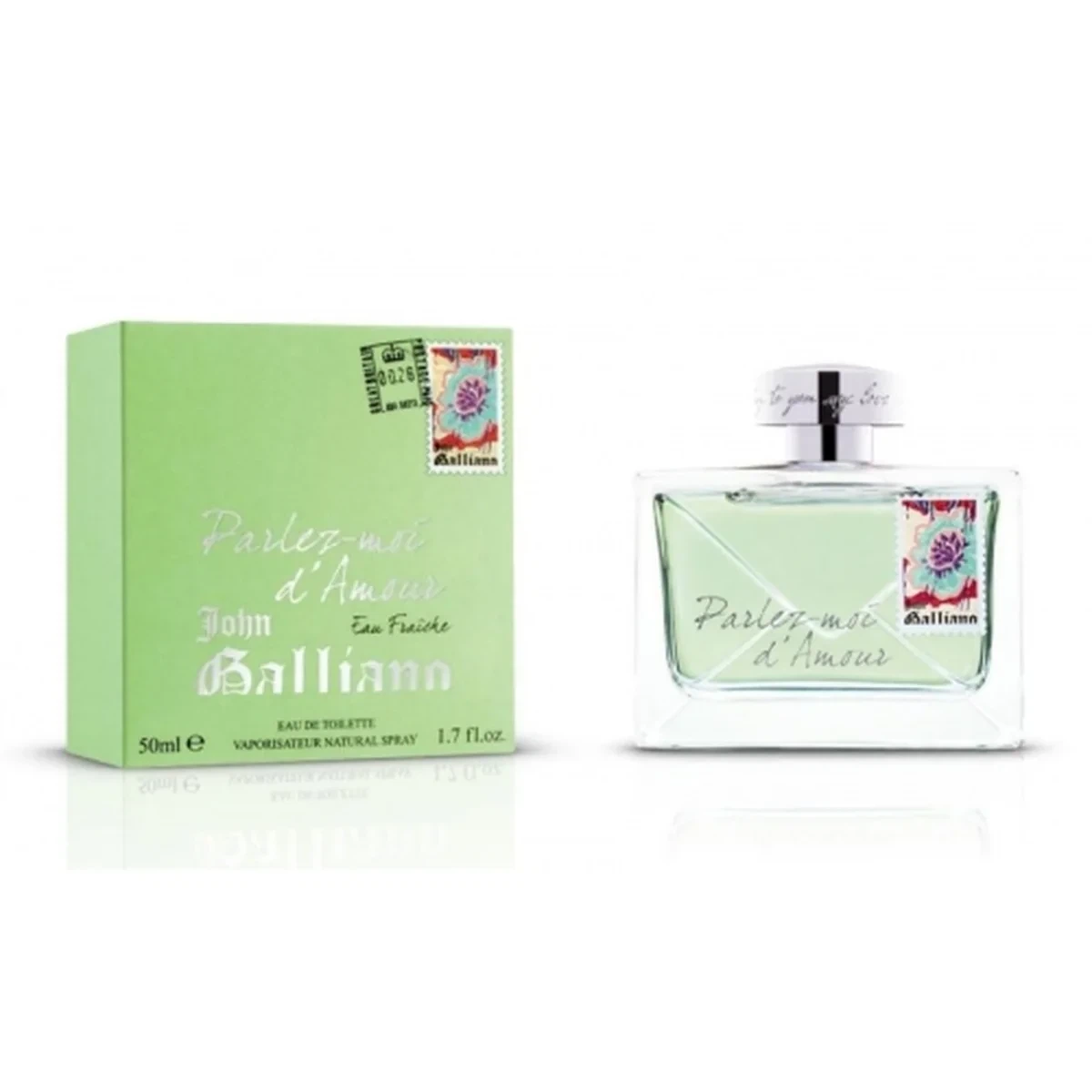 John Galliano Parlez moi D'amour Eau Fraiche manufacturer bottle, linked from the supplied product catalogue.