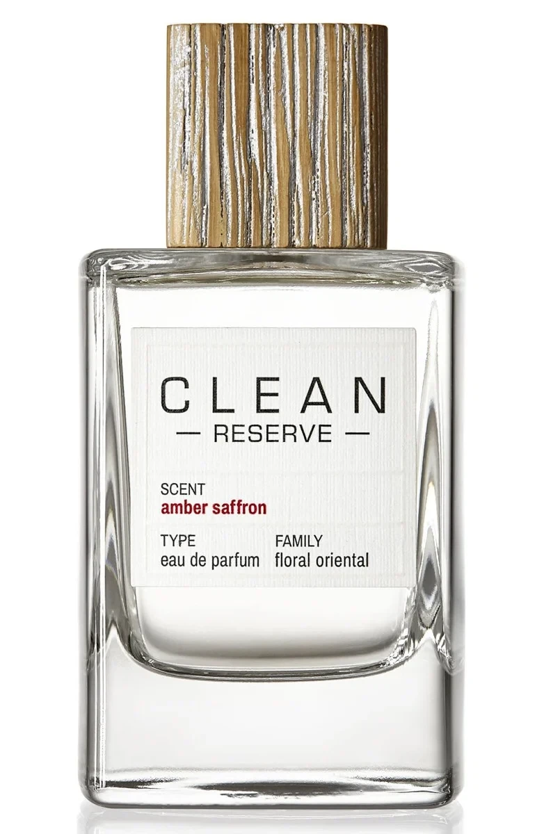 Clean Reserve AMBER SAFFRON manufacturer bottle, linked from the supplied product catalogue.