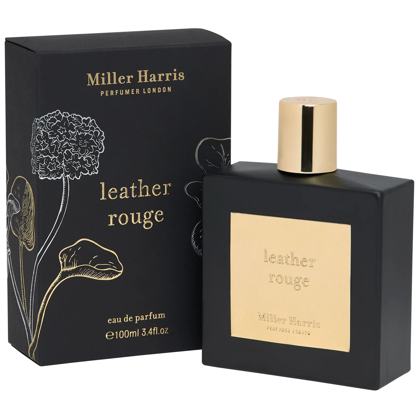 Miller Harris Leather Rouge manufacturer bottle, linked from the supplied product catalogue.