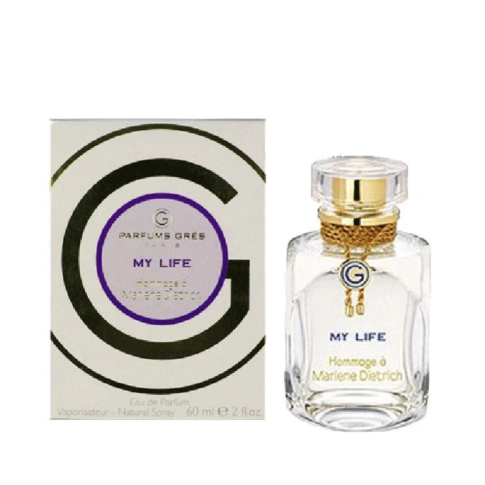 Parfums Gres MY LIFE HOMMAGE A MARLENE DIETRICH manufacturer bottle, linked from the supplied product catalogue.