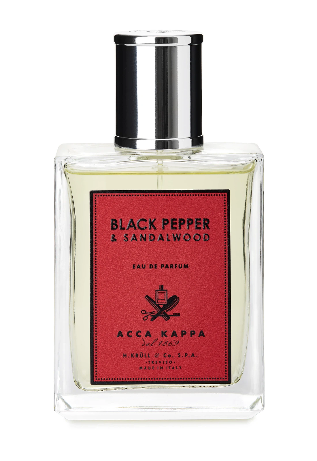 Acca Kappa Black Pepper & Sandalwood manufacturer bottle, linked from the supplied product catalogue.