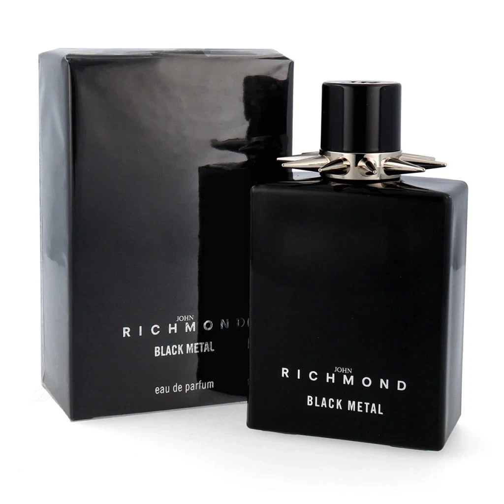 John Richmond Black Metal manufacturer bottle, linked from the supplied product catalogue.
