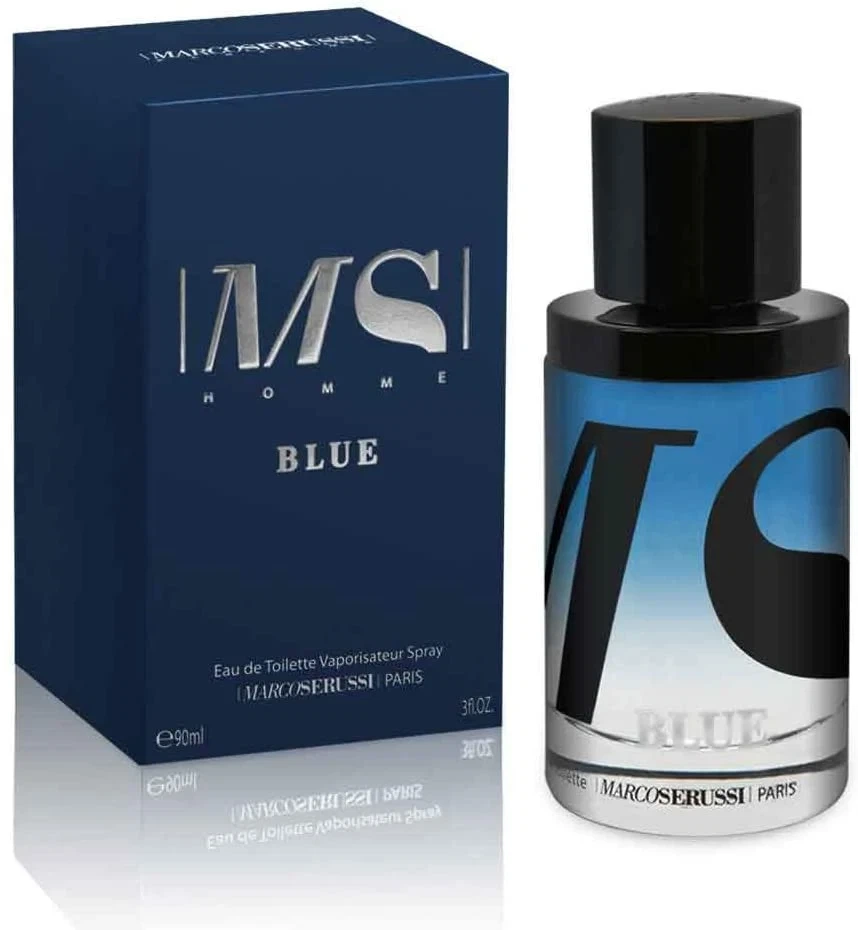 Marco Serussi Blue manufacturer bottle, linked from the supplied product catalogue.