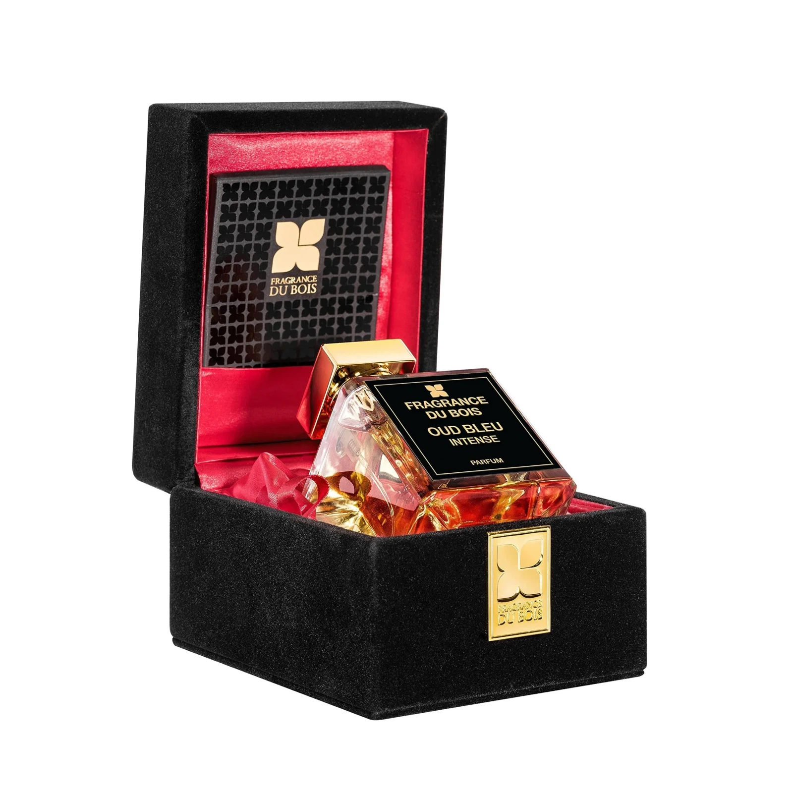 Fragrance du Bois Oud Bleu Intense Parfum manufacturer bottle, linked from the supplied product catalogue.