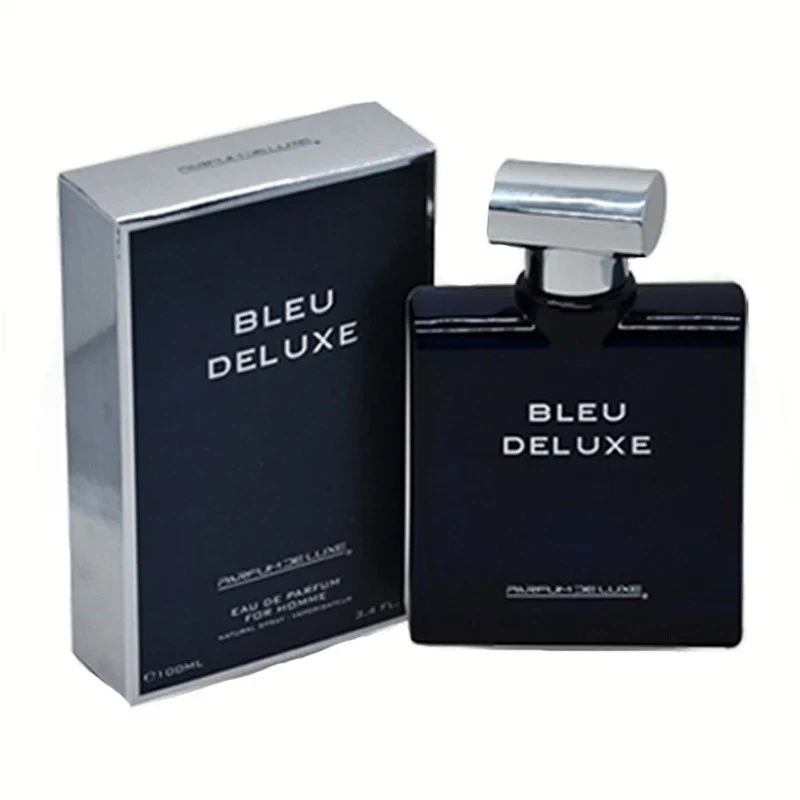 Parfum Deluxe Bleu Deluxe manufacturer bottle, linked from the supplied product catalogue.
