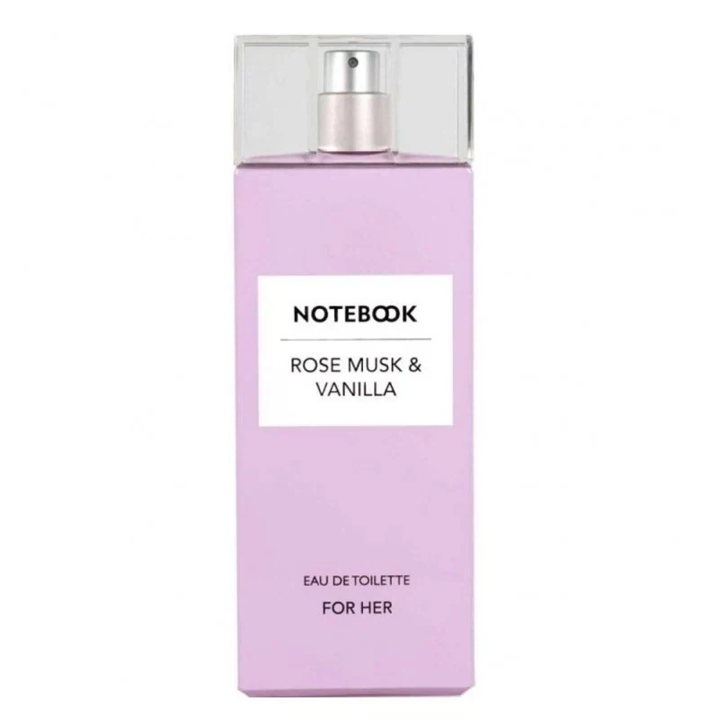 Notebook ROSE MUSK & VANILLA manufacturer bottle, linked from the supplied product catalogue.