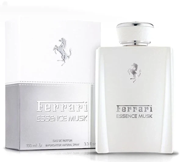 Ferrari Essence Musk manufacturer bottle, linked from the supplied product catalogue.