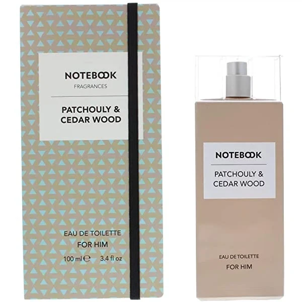 Notebook PATCHOULY & CEDAR WOOD manufacturer bottle, linked from the supplied product catalogue.
