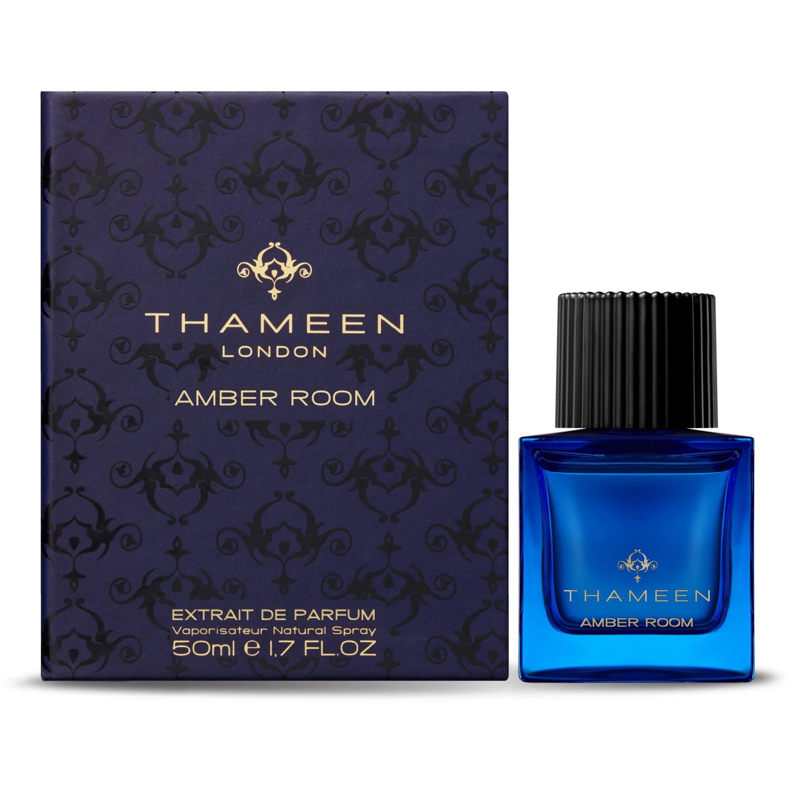 Thameen Amber Room manufacturer bottle, linked from the supplied product catalogue.