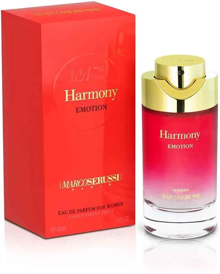 Marco Serussi Harmony Emotion manufacturer bottle, linked from the supplied product catalogue.