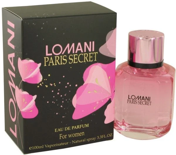 Lomani Paris Secret manufacturer bottle, linked from the supplied product catalogue.
