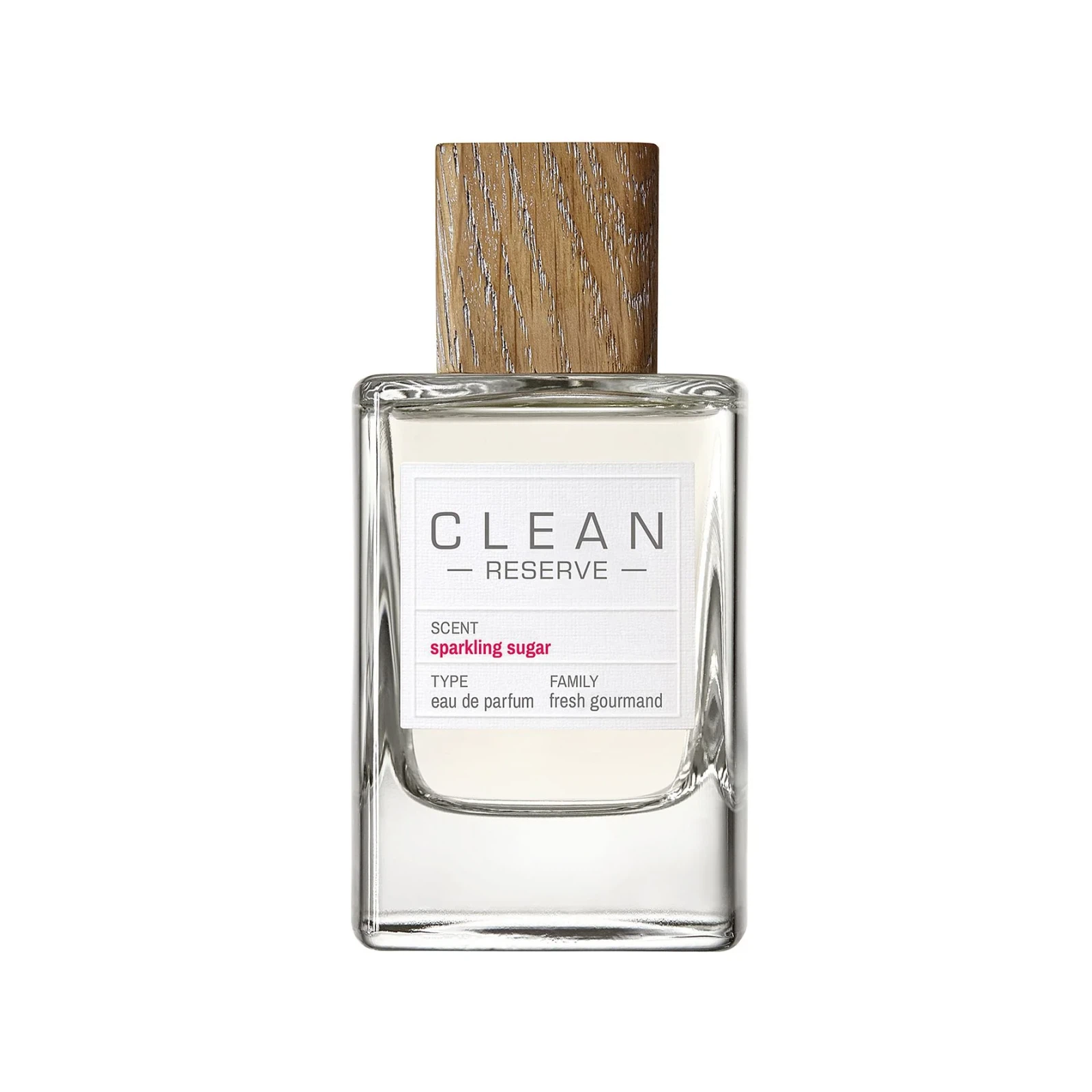 Clean Reserve Sparkling Sugar Fruity Gourmand manufacturer bottle, linked from the supplied product catalogue.