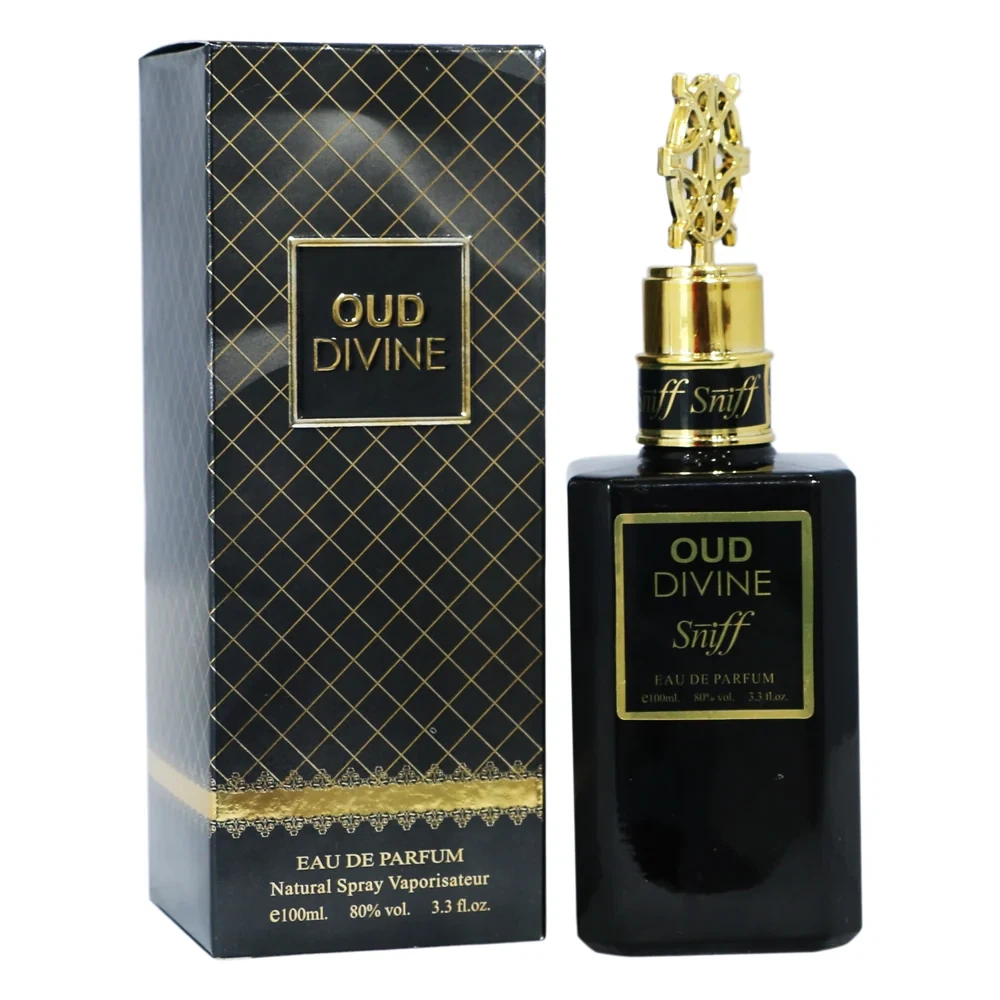 Sniff Oud Devine manufacturer bottle, linked from the supplied product catalogue.