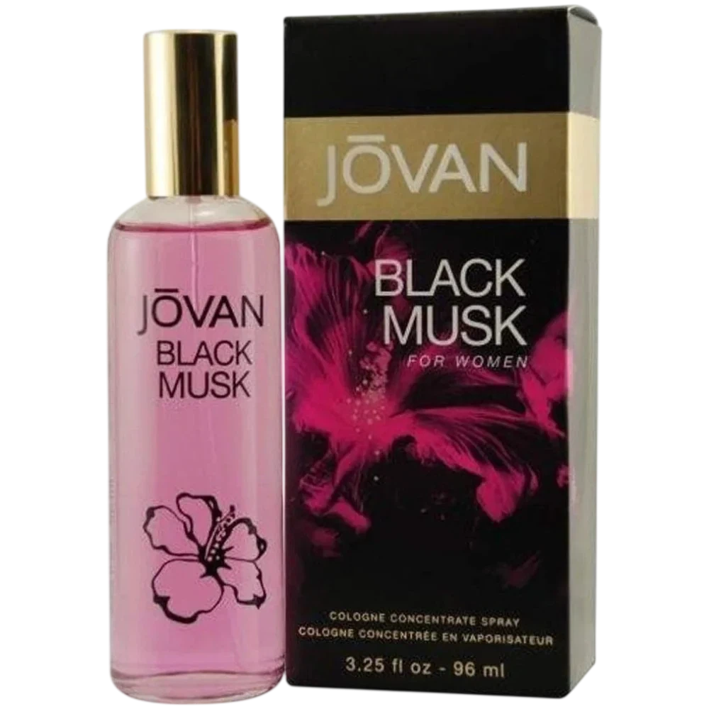 Jōvan Black Musk Concentrate manufacturer bottle, linked from the supplied product catalogue.