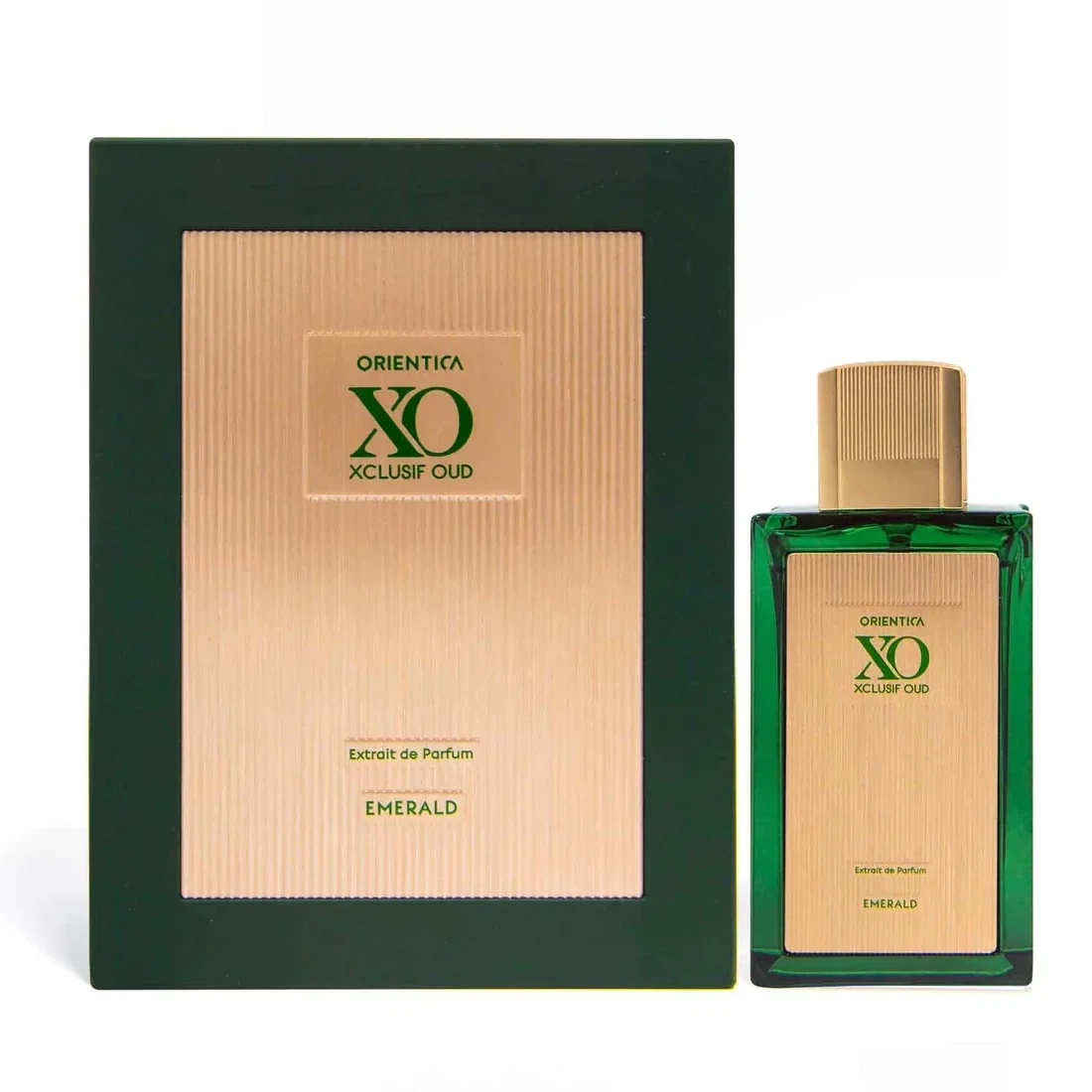 Orientica Xclusif Oud Emerald manufacturer bottle, linked from the supplied product catalogue.