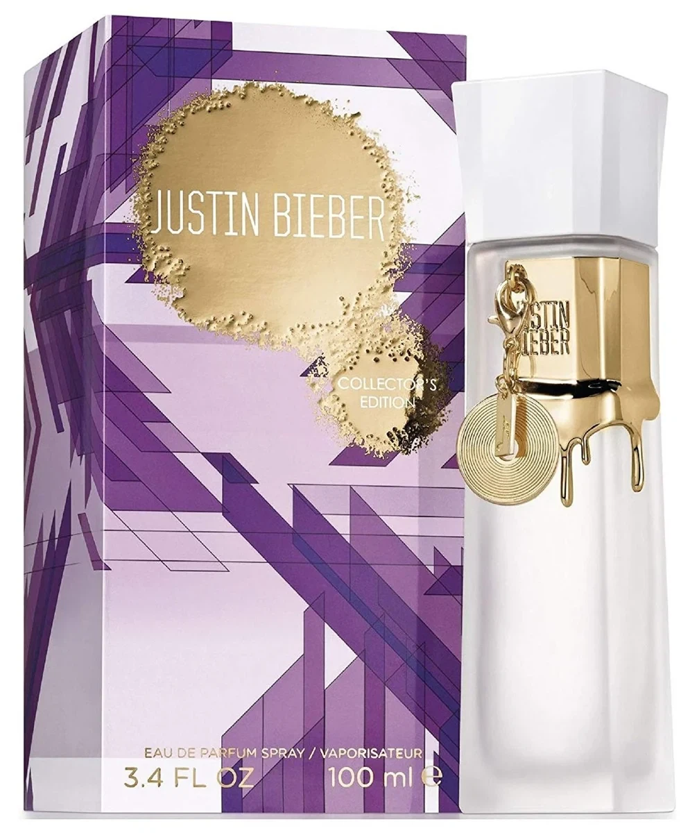 Justin Bieber Collector's manufacturer bottle, linked from the supplied product catalogue.