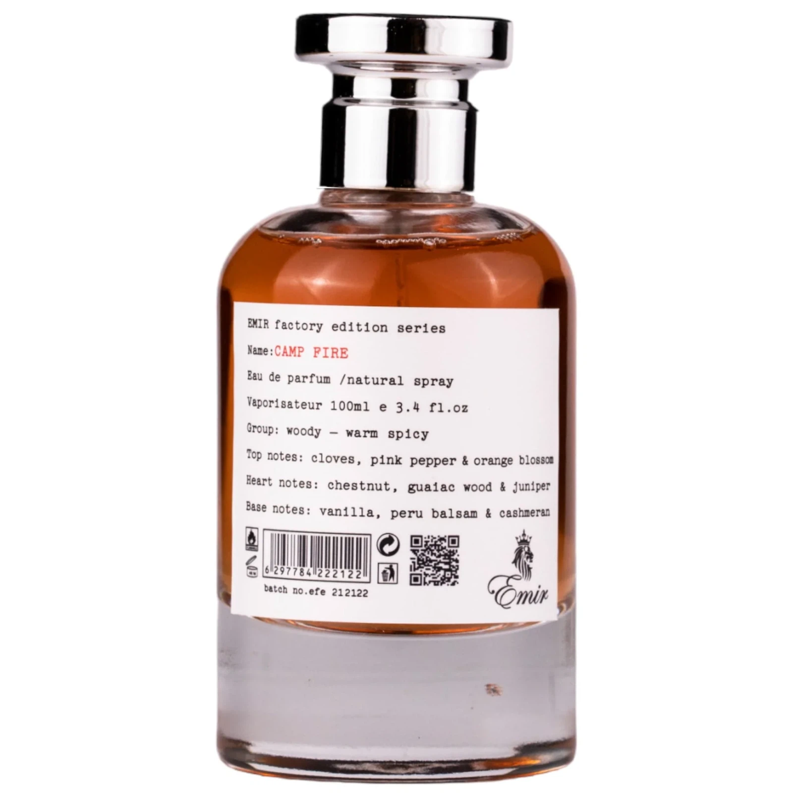 Paris Corner Emir Camp Fire manufacturer bottle, linked from the supplied product catalogue.