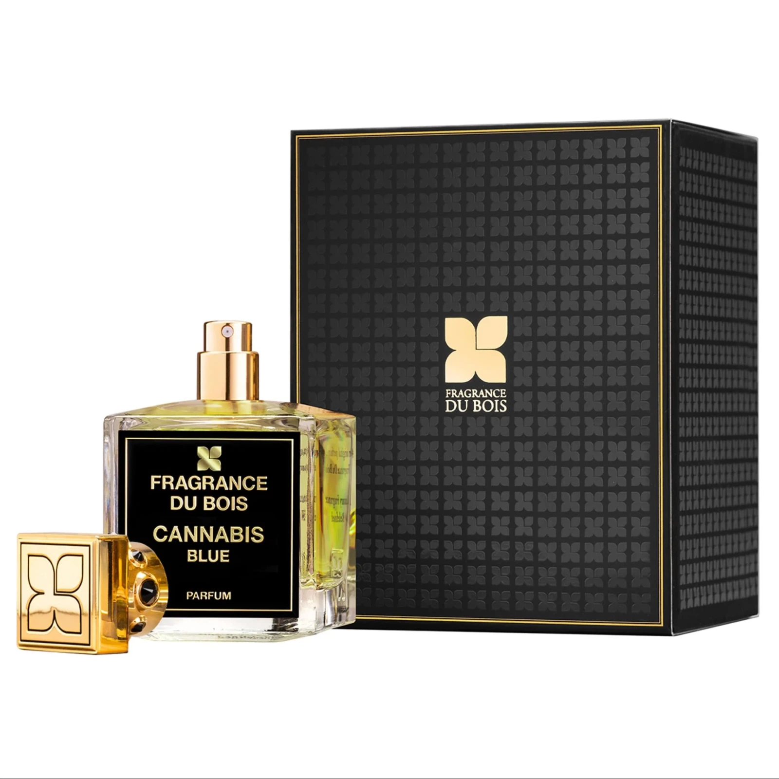 Fragrance du Bois Cannabis Blue Parfum Woody Aromatic manufacturer bottle, linked from the supplied product catalogue.