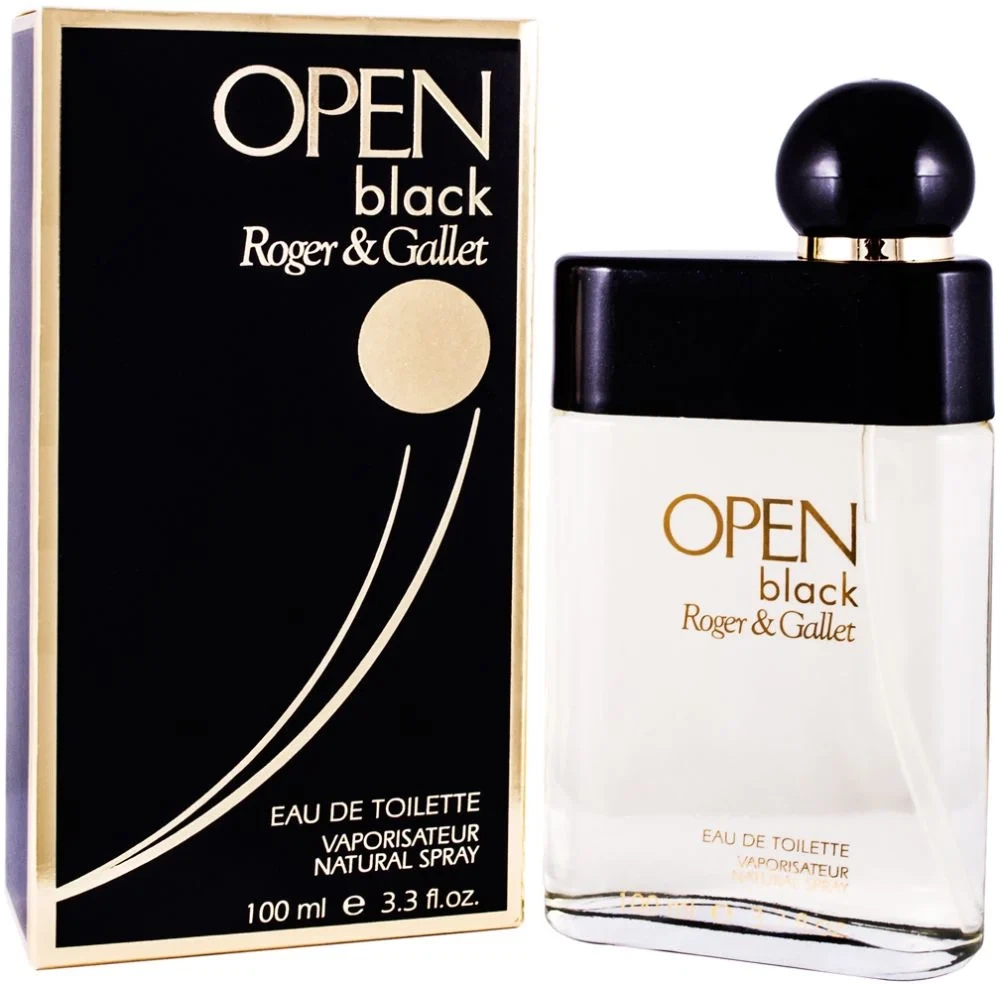 Roger & Gallet Open Black manufacturer bottle, linked from the supplied product catalogue.