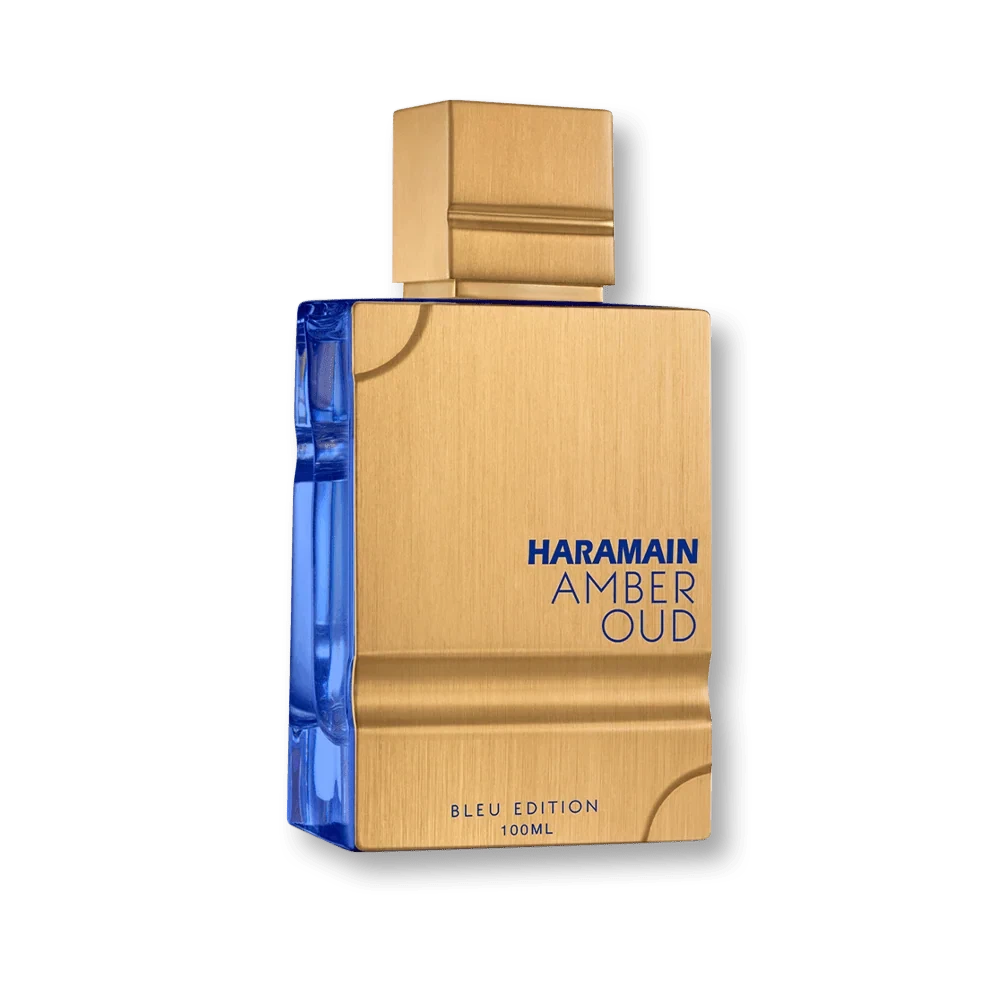Al Haramain Amber Oud Bleu Edition manufacturer bottle, linked from the supplied product catalogue.