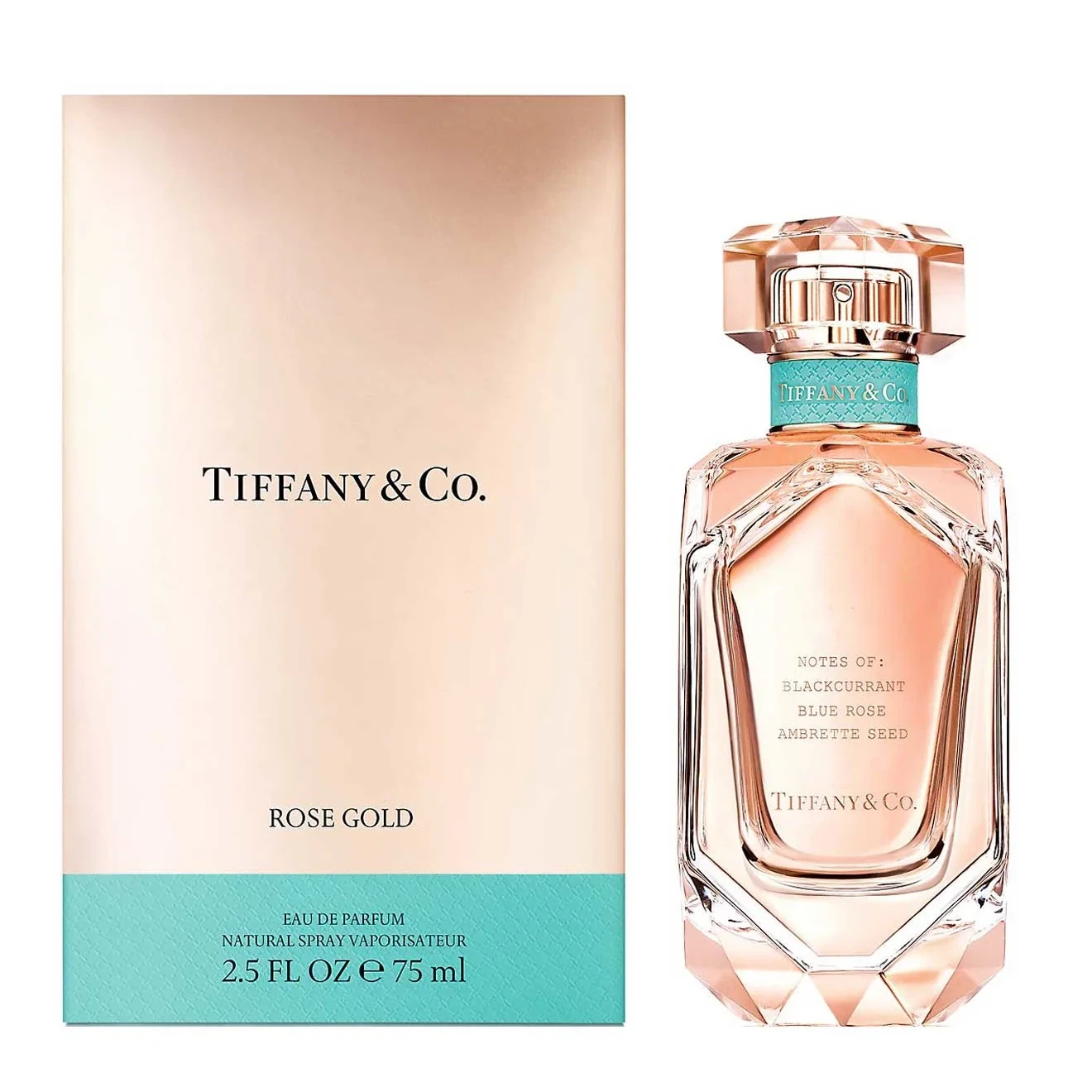 Tiffany & Co. Rose Gold manufacturer bottle, linked from the supplied product catalogue.