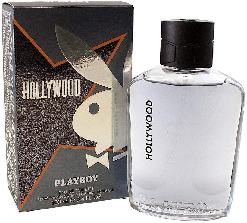 PlayBoy HOLLYWOOD FOR HIM manufacturer bottle, linked from the supplied product catalogue.