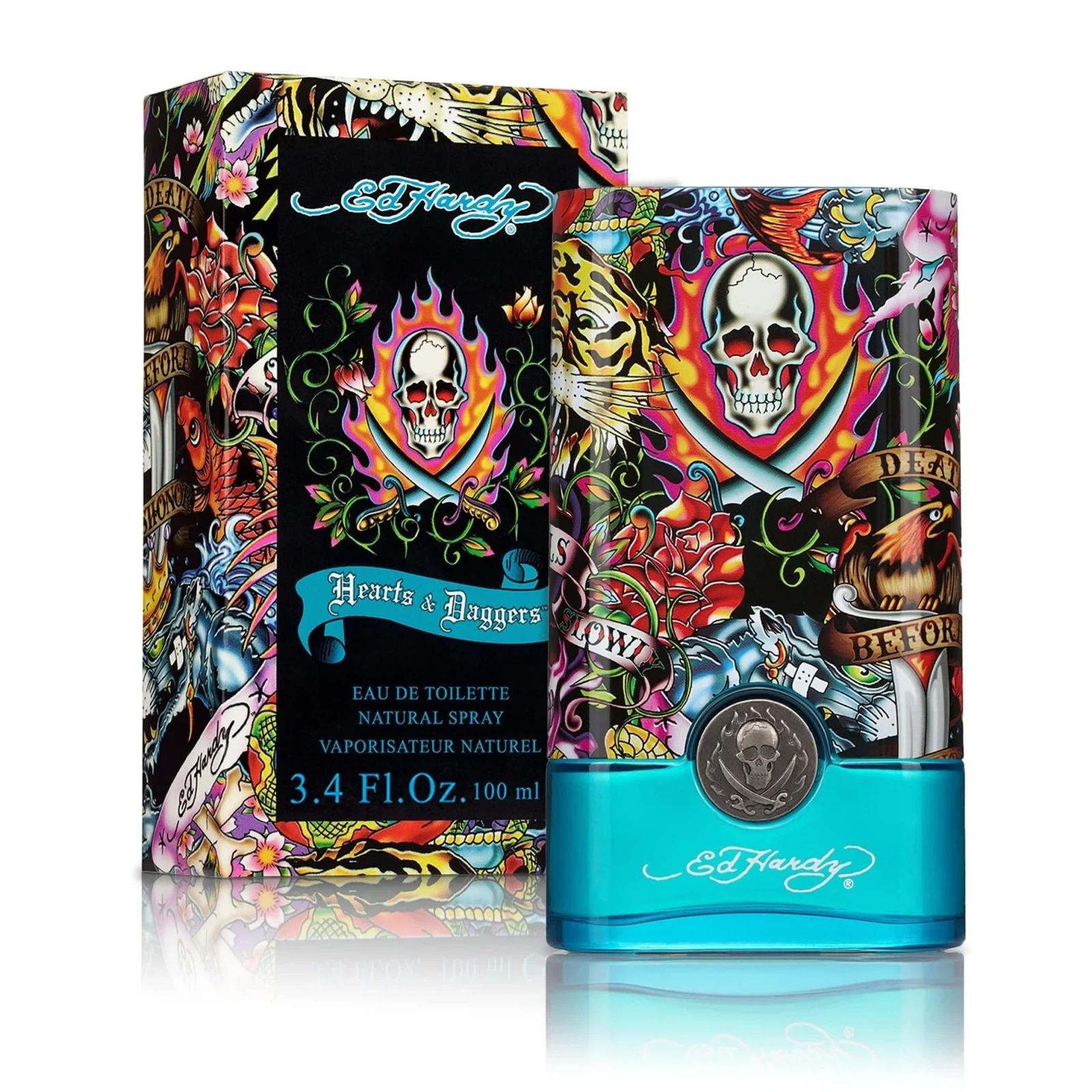 Christian Audigier Ed Hardy Hearts & Daggers manufacturer bottle, linked from the supplied product catalogue.