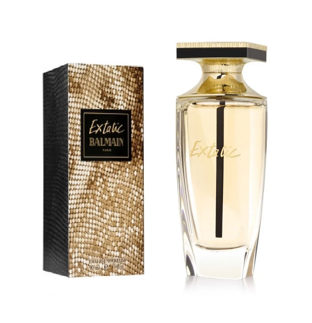 Balmain EXTATIC manufacturer bottle, linked from the supplied product catalogue.