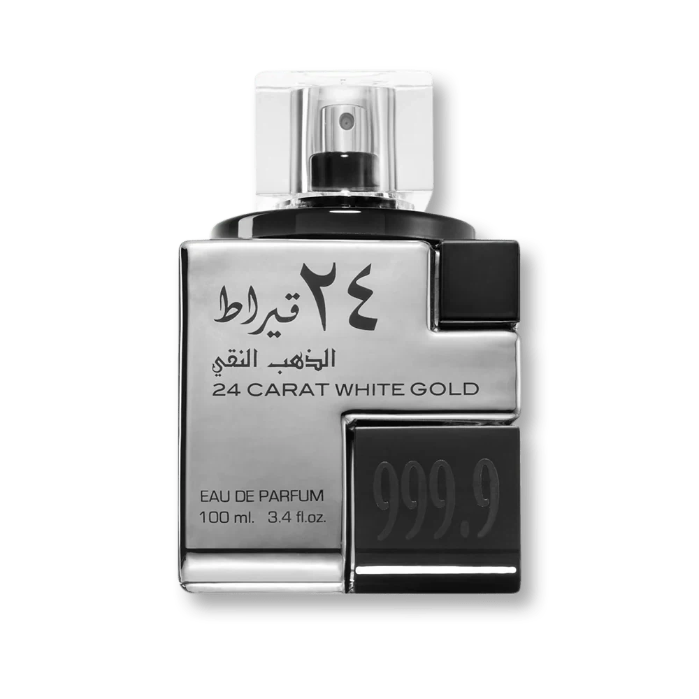 Lattafa 24 Carat White Gold manufacturer bottle, linked from the supplied product catalogue.