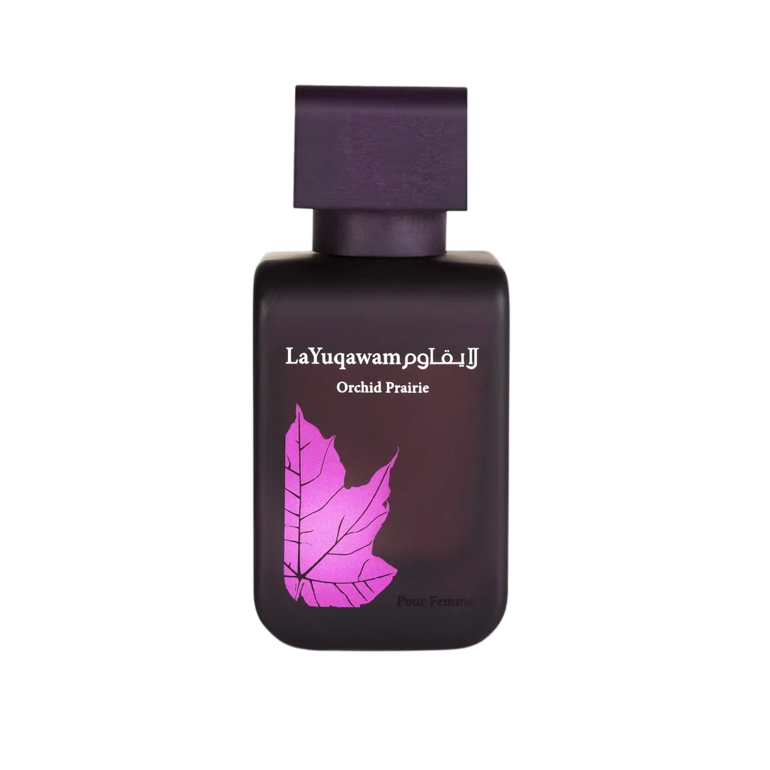 Rasasi La Yuqawam Orchid Prairie Women manufacturer bottle, linked from the supplied product catalogue.