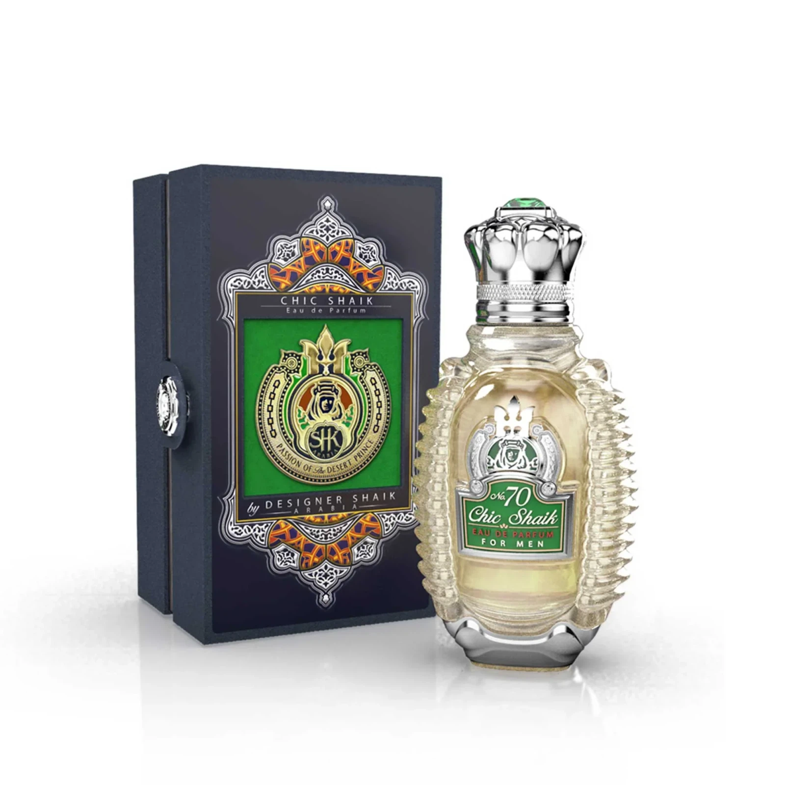 Shaik Parfums Pods Chic Shaik Blue No.70 manufacturer bottle, linked from the supplied product catalogue.